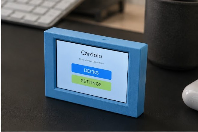 Cardolo device on a desk, angled view